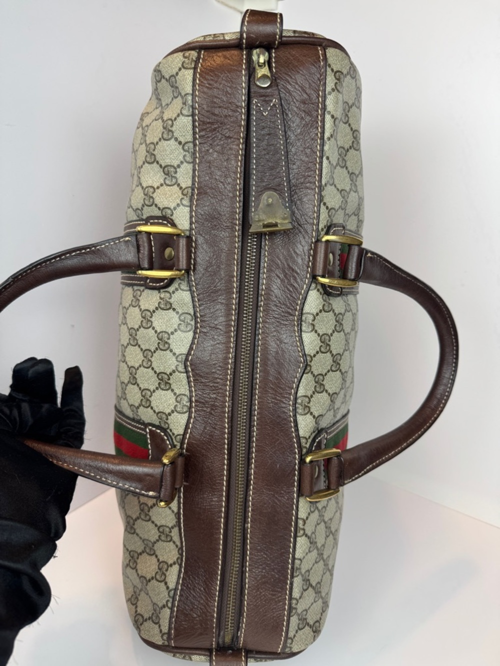Gucci Green/Brown Web Canvas Duffel Bag - Picture 4 of 16